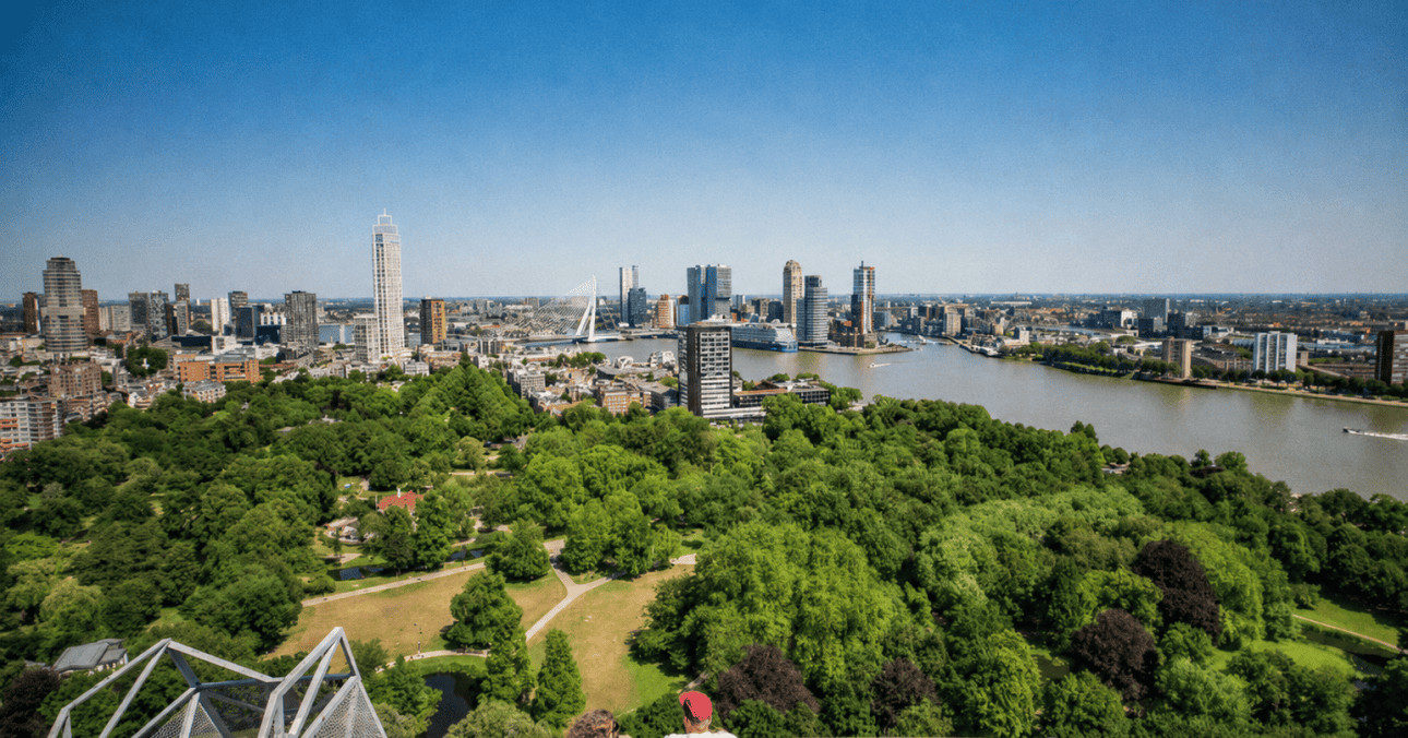 The Euromast summer programme includes a rooftop bar, Silent Disco, stair run, abseiling and dining with panoramic views across Rotterdam.